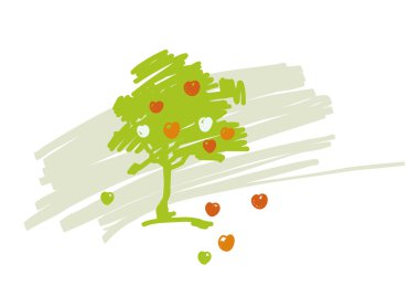 Stilize vektör olgunlaşmış meyve ile elma ağacının çizim