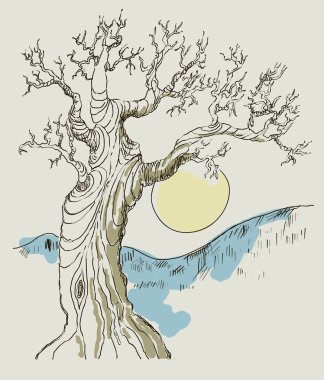 elle çizilmiş ağaç izole simge vektör çizim