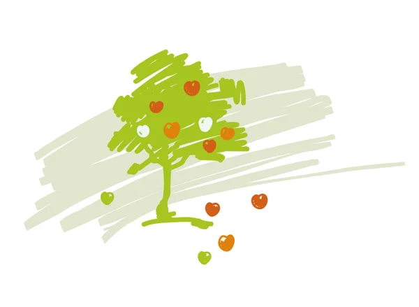 Dibujo estilizado vectorial de manzano con frutos maduros — Archivo Imágenes Vectoriales
