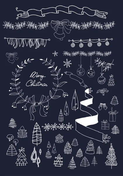 Christmas design elements set on blackboard. EPS 10.  No gradients. — Stock Vector