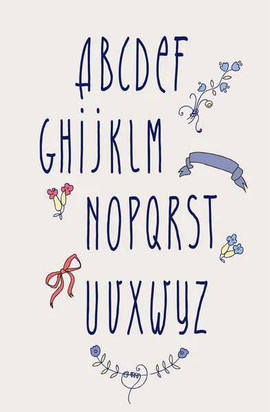 Alphabet vectoriel décoratif et éléments floraux — Image vectorielle