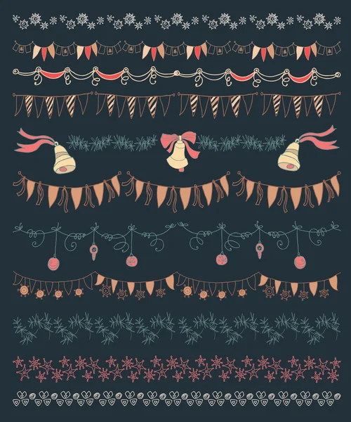 Set von weihnachtlichen und dekorativen Elementen. Geschenke, Weihnachtsbäume, Sterne und andere Elemente. Vektorillustration. Handgezeichnete grafische Elemente. — Stockvektor