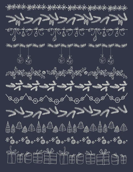 Set de elementos navideños y decorativos. Regalos, árboles de Navidad, estrellas y otros elementos. Ilustración vectorial. Elementos gráficos dibujados a mano . — Archivo Imágenes Vectoriales