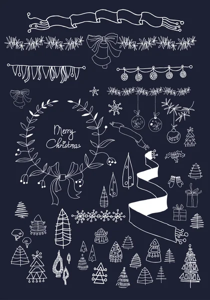 Christmas design elements set on blackboard. EPS 10.  No gradients. — Stock Vector