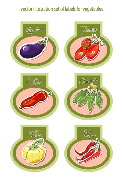 Set of vector labels with vegetables. Vector. — Stock Vector