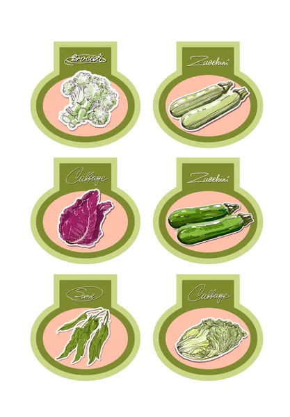 Set of vector labels with vegetables. Vector. — Stock Vector