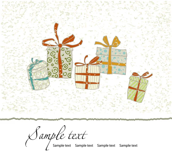ビンテージ クリスマス カード ギフト ボックス付き。ベクトル イラスト. — ストックベクタ