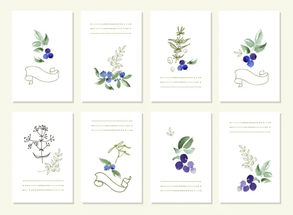 Hand drawn collection of romantic floral invitations. Vector watercolor.   Wedding, marriage, bridal, birthday, Valentines day. Isolated. — Stock Vector