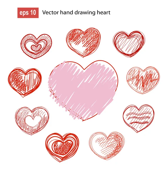 Set of hand drawn hearts. Vector grunge style icons collection. — Stock Vector