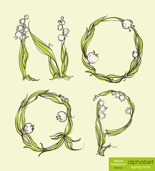 Lente bloemen gestileerde hand tekenen alfabet. Vectorillustratie. — Stockvector