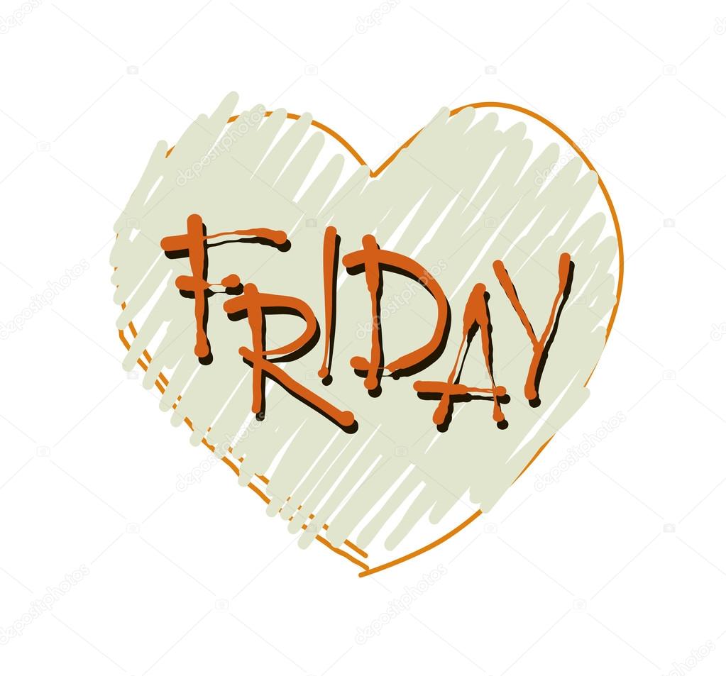 The inscription on Friday amid stylized abstract heart  I Love Friday.  Design Concept