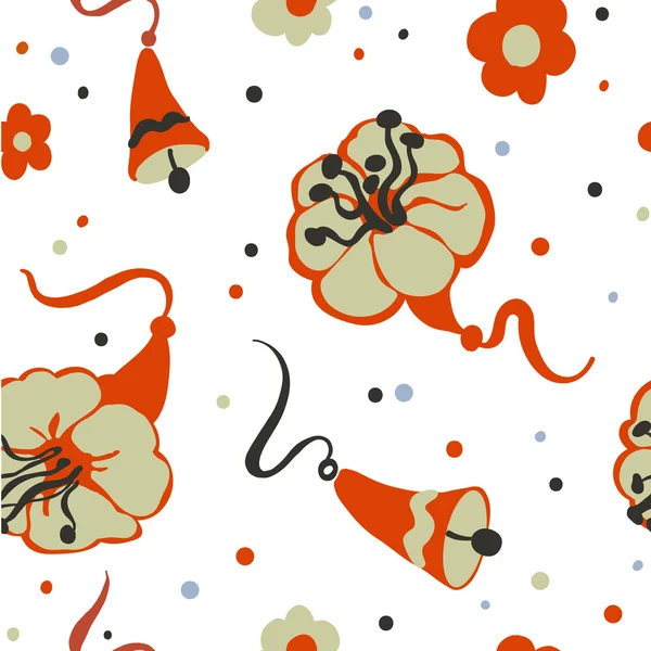Бесшовный фон с колокольчиками и цветами, конфетти . — стоковый вектор