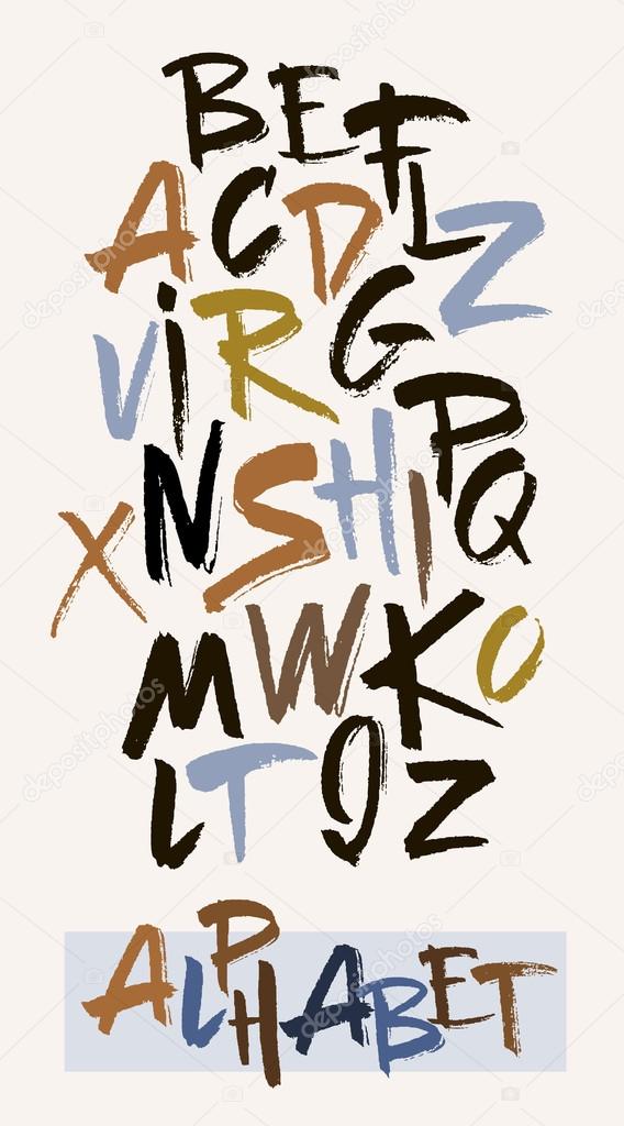Hand drawn alphabet in retro style. ABC for your design. Letters of the alphabet written with a brush. 