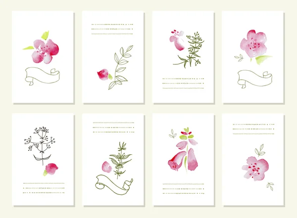 Coleção desenhada à mão de convites florais românticos. Casamento, aniversário, dia dos namorados. Isolados . — Vetor de Stock