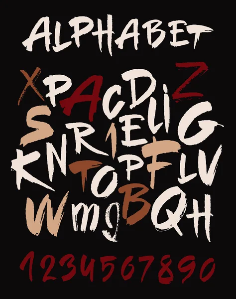 Hand getrokken alfabet in retro stijl. ABC voor uw ontwerp. Letters van het alfabet geschreven met een borstel. Donkere achtergrond. — Stockvector
