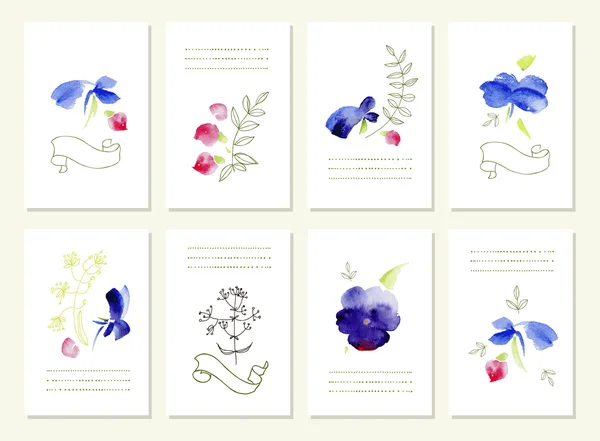 Hand getekend collectie van romantische bloemen uitnodigingen. Bruiloft, verjaardag, Valentijnsdag. Geïsoleerd. — Stockvector