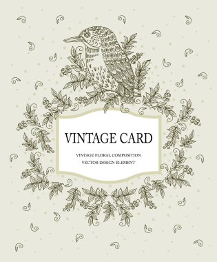  Vintage card in pastel colors with a stylized bird. Vector illustration. clipart
