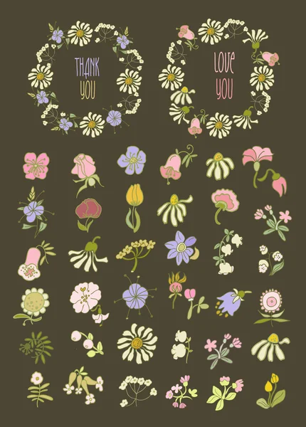 Collectie van de hand getekende bloemen. Elementen voor uw ontwerp. Vectorillustratie. — Stockvector