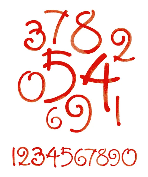 Akvarell handskrivna orange nummer. Vector akvarell. — Stock vektor
