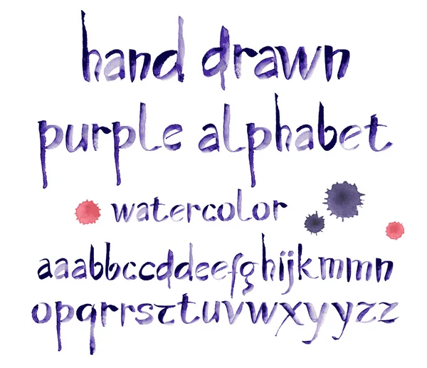 Aquarel hand schriftelijke paarse alfabet. Vector aquarel. — Stockvector