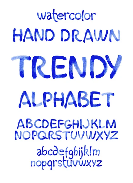 Aquarel hand schriftelijke blauwe alfabet. Vector aquarel. — Stockvector