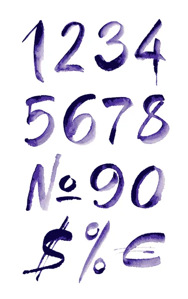 Watercolor hand written purple numbers. Vector illustration — Stock Vector