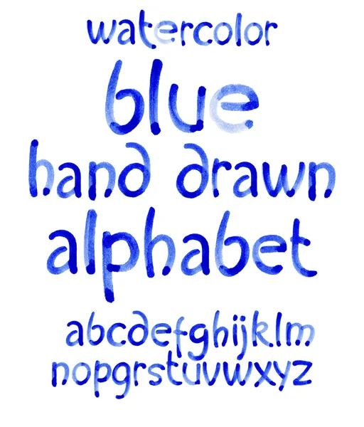 Aquarel hand schriftelijke blauwe alfabet. Vector aquarel. — Stockvector