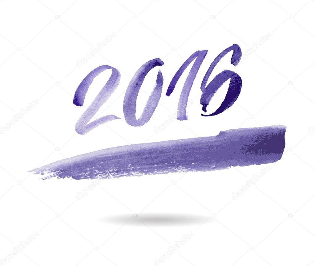 Happy new year 2016. Watercolor vector. Inscription 2016
