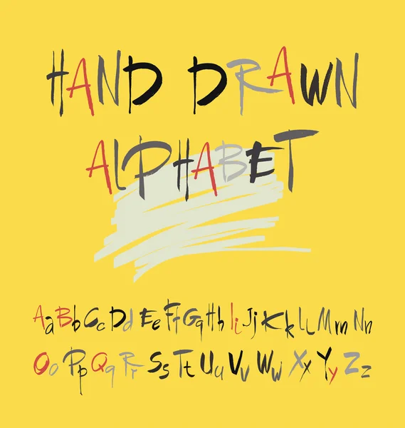 Handgezeichnetes Alphabet im Retro-Stil auf gelbem Hintergrund. abc für Ihr Design. Buchstaben des Alphabets mit dem Pinsel geschrieben. — Stockvektor