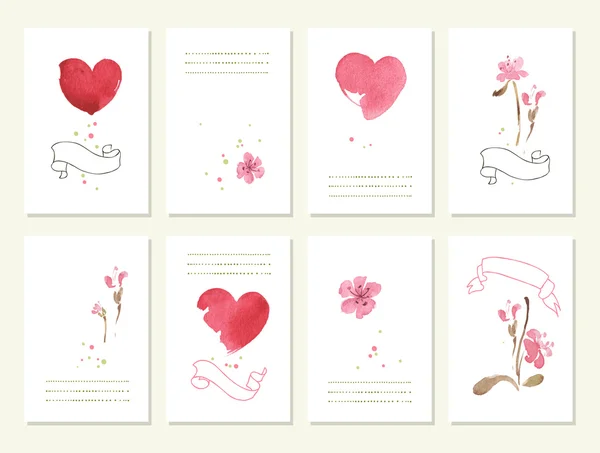 Colección dibujada a mano de invitaciones florales románticas. Aislado. Vector acuarela — Vector de stock