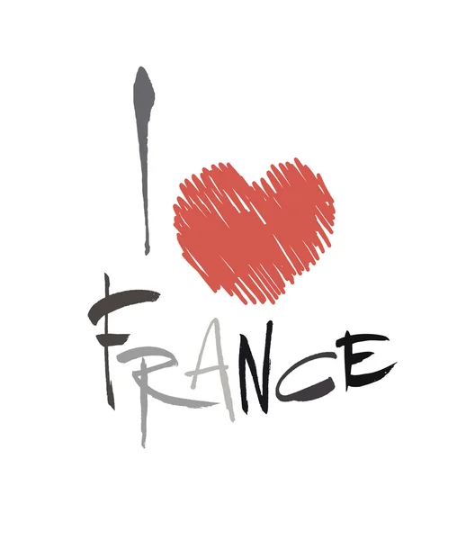 Inscripción Me encanta Francia en el contexto de un corazón abstracto estilizado. Ilustración vectorial . — Vector de stock