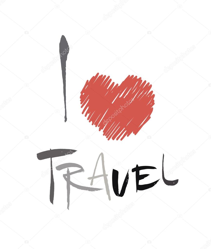 Conceptual inscription I love travel, stylized abstract heart.