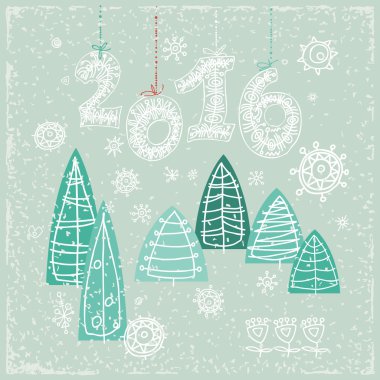 Mutlu yeni yıl tebrik kartı. Kutlama arka plan Christmas manzara, vektör çizim ile