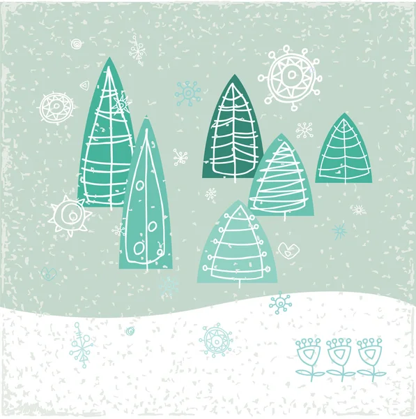 Merry Christmas and Happy New Year greeting card.  Holidays vector illustration. Winter abstract stylized trees. — Stock Vector