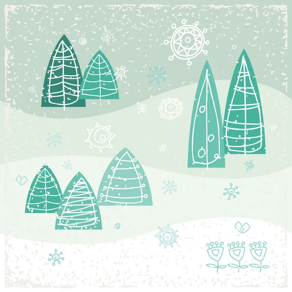 Merry Christmas and Happy New Year greeting card.  Holidays vector illustration. Winter abstract stylized trees. — Stock Vector