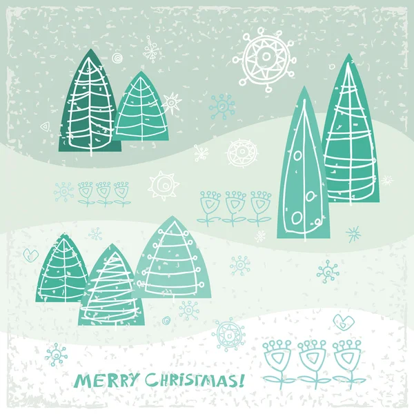 Frohe Weihnachten und einen guten Rutsch ins neue Jahr. Urlaubsvektorillustration. Winter abstrakte stilisierte Bäume. — Stockvektor