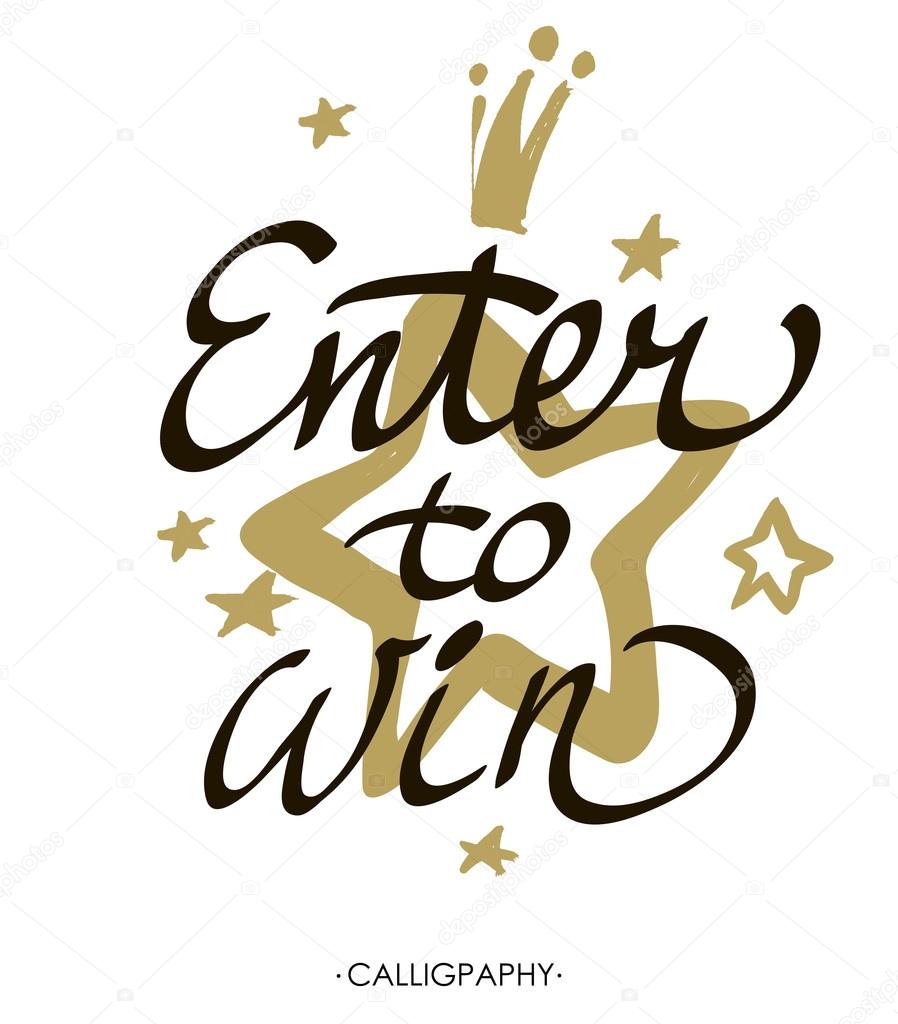 Enter to win. Giveaway banner for social media contests and promotions. Vector hand lettering at  white background. Modern brush  calligraphy.