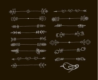 Elle çizilmiş siyah Doodle tasarım öğeleri kümesi. Vintage vektör çizim.