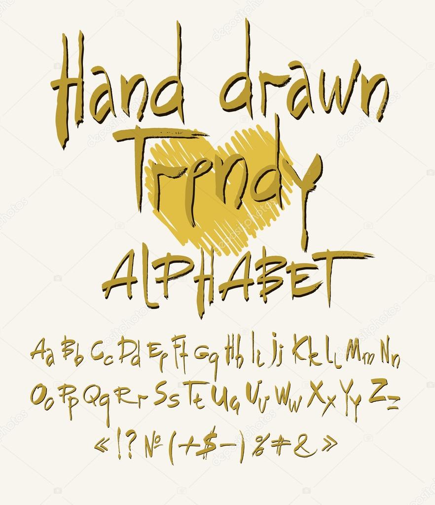 vector set of calligraphic acrylic or ink alphabet. White background.
