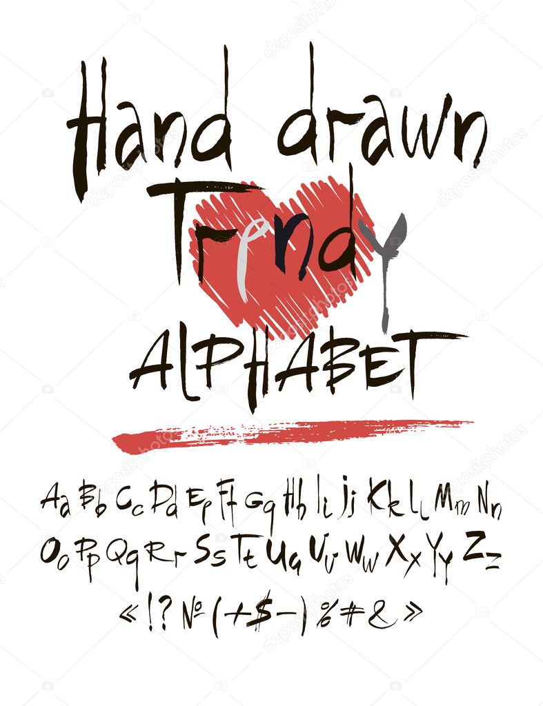 vector set of calligraphic acrylic or ink alphabet. White background.