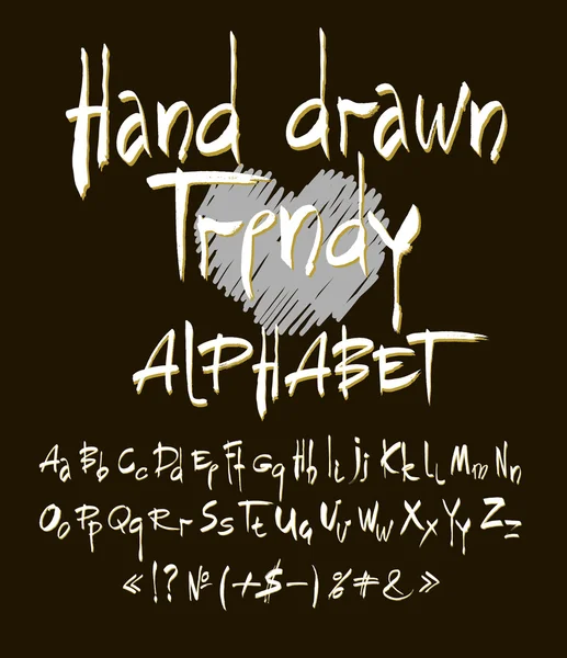 Hand getekende alfabet. Vector set kalligrafische acryl- of inkt alfabet. Zwarte achtergrond. Letters van het alfabet geschreven met een borstel. — Stockvector