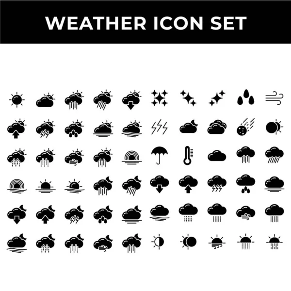 Apusul Pictogramei Meteo Include Soare Vreme Prognoză Climă Nor Ploaie — Vector de stoc