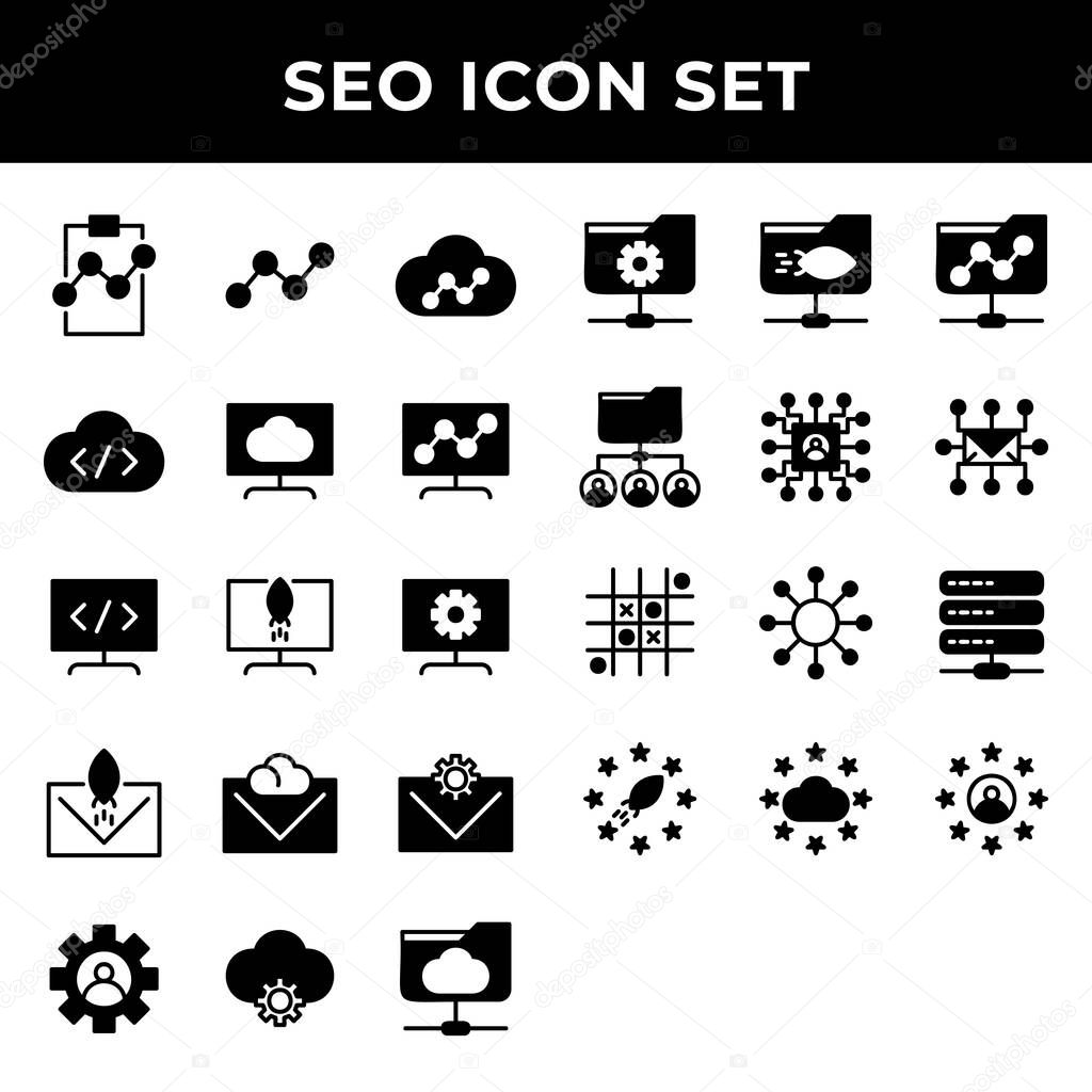 search engine optimization icon set include clipboard,link,cloud,storage,computer,email,setting,folder network,user,mail,data base,rating,cloud