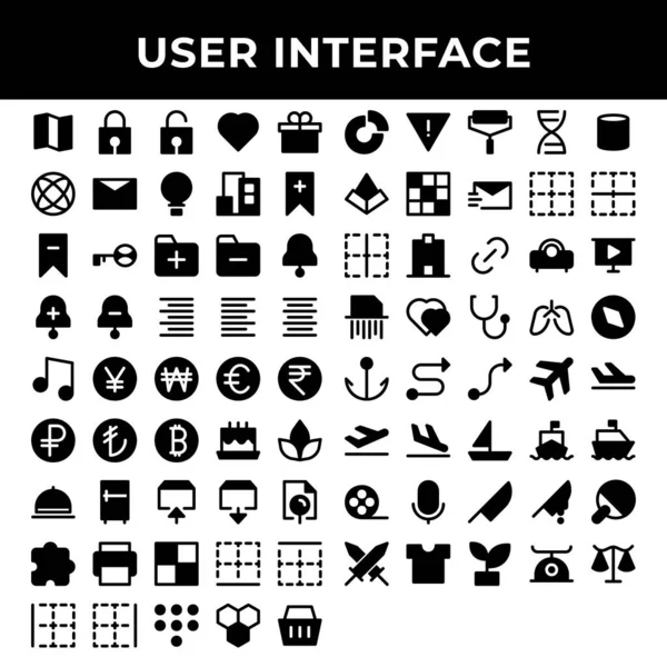 Kullanıcı Arayüzü Simgesi Seti Harita Kilit Açma Aşk Hediye Dünya — Stok Vektör