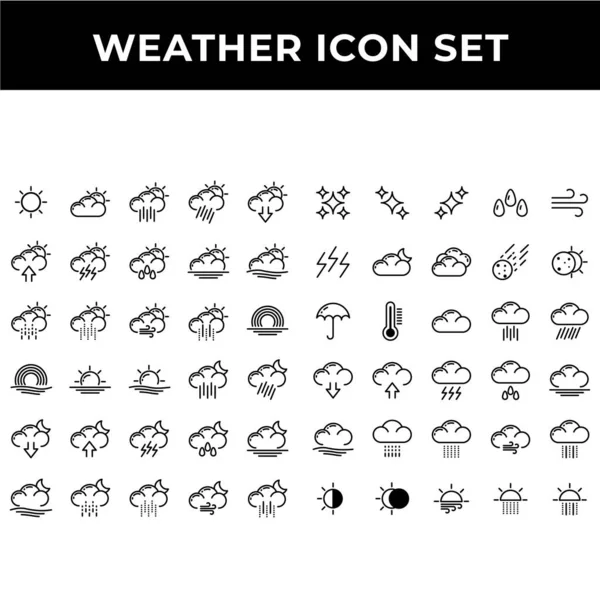 Weer Icon Set Omvatten Zon Weer Voorspelling Klimaat Bewolking Regen — Stockvector