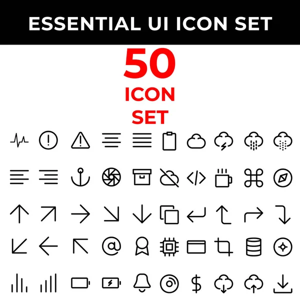 Essential Icon Set Include Activity Warning Center Justify Left Right — Stock Vector