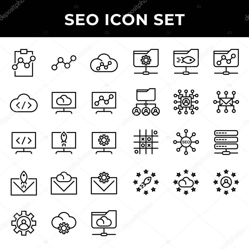 search engine optimization icon set include clipboard,link,cloud,storage,computer,email,setting,folder network,user,mail,data base,rating,cloud