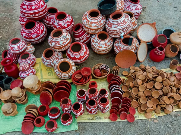 Pentola Argilla Cruda Diwali Diya Vendita — Foto Stock