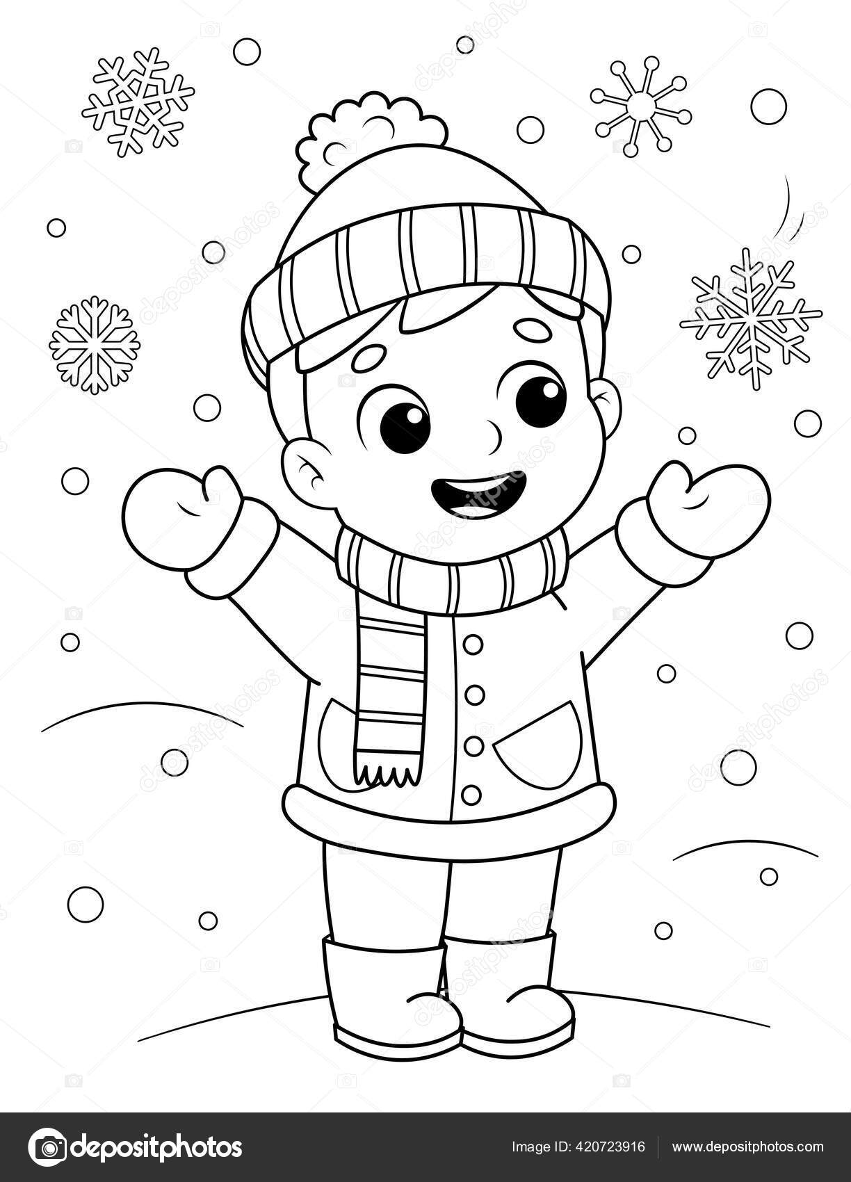 Desenho Para Colorir Garoto Bonito Dos Desenhos Animados Roupas Inverno  Vetor de ©ElenaParshina 420723916, image size:1224x1700