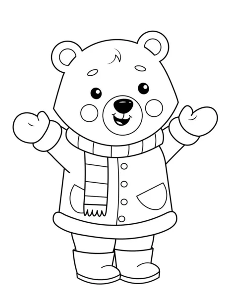 Desenho Para Colorir Urso Pelúcia Bonito Desenho Animado Roupas Inverno — Vetor de Stock